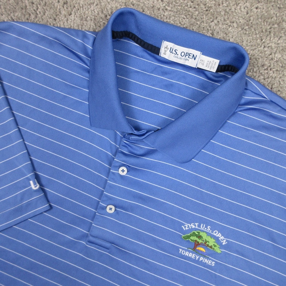 Torrey Pines Polo Shirt Mens‎ 2XL Blue Striped US Open Golf Performance Wicking